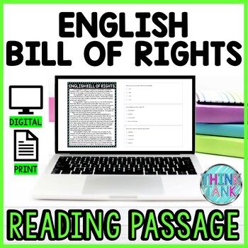 English Bill of Rights DIGITAL Reading Passage & Questions Self Grading