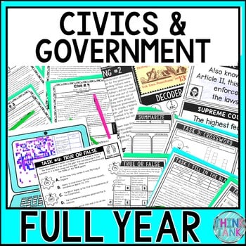 Civics and Government BUNDLE - Reading Passages, Escape Rooms, Color by Number