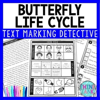 Butterfly Life Cycle Text Marking Detective Mystery - Reading Passage