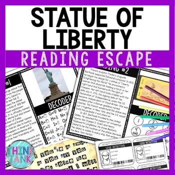 Statue of Liberty Reading Comprehension and Puzzle Escape Room - Landmarks