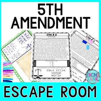 5th Amendment ESCAPE ROOM Activity - Reading Comprehension - Constitution