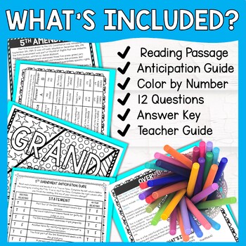 5th Amendment Color by Number, Reading Passage and Text Marking - Image 2