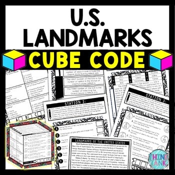 U.S. Landmarks Cube Stations - Reading Comprehension Activity - Geography