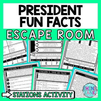 Presidents 1-10 Fun Facts Escape Room Stations - Reading Comprehension Activity