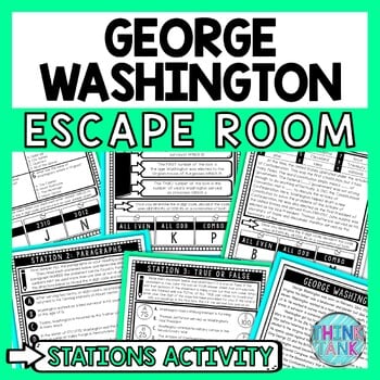 George Washington Escape Room Stations - Reading Comprehension Activity