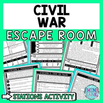 Civil War Escape Room Stations - Reading Comprehension Activity - Lincoln