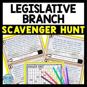Legislative Branch Scavenger Hunt Reading Comprehension Activity