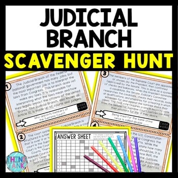 Judicial Branch Scavenger Hunt Reading Comprehension Activity