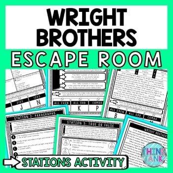 Wright Brothers Escape Room Stations - Reading Comprehension Activity