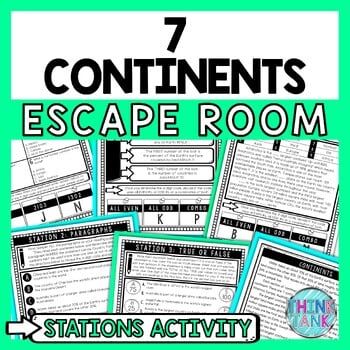 Continents Escape Room Stations - Reading Comprehension Activity - Geography