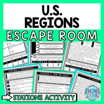 US Regions Escape Room Stations - Reading Comprehension Activity - Geography
