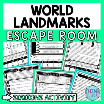 World Landmarks Escape Room Stations - Reading Comprehension Activity Geography