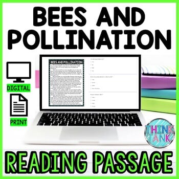 Bees and Pollination DIGITAL Reading Passage & Questions Self Grading