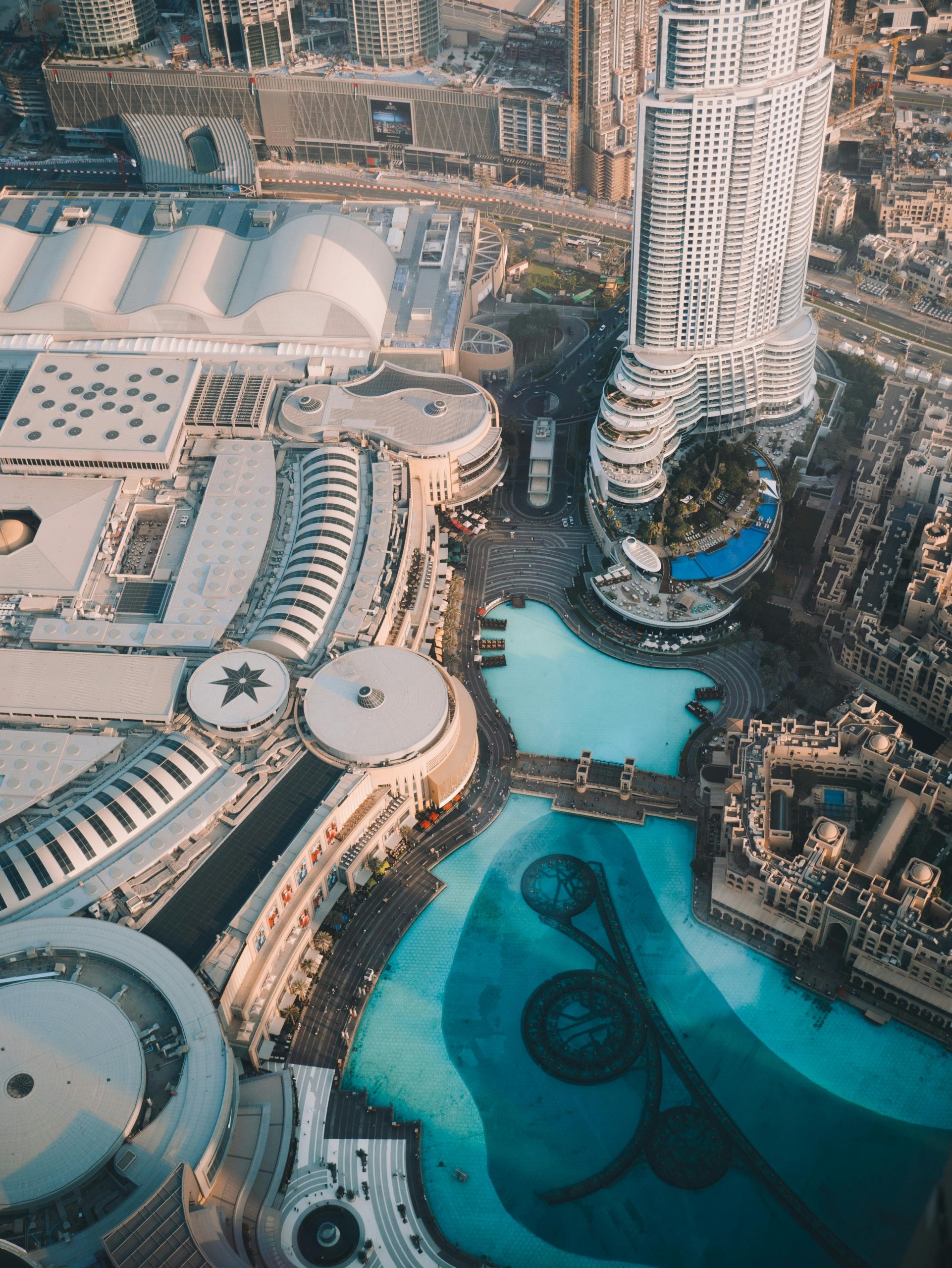 Panoramic view of Downtown Dubai skyline featuring Burj Khalifa and Dubai Fountain