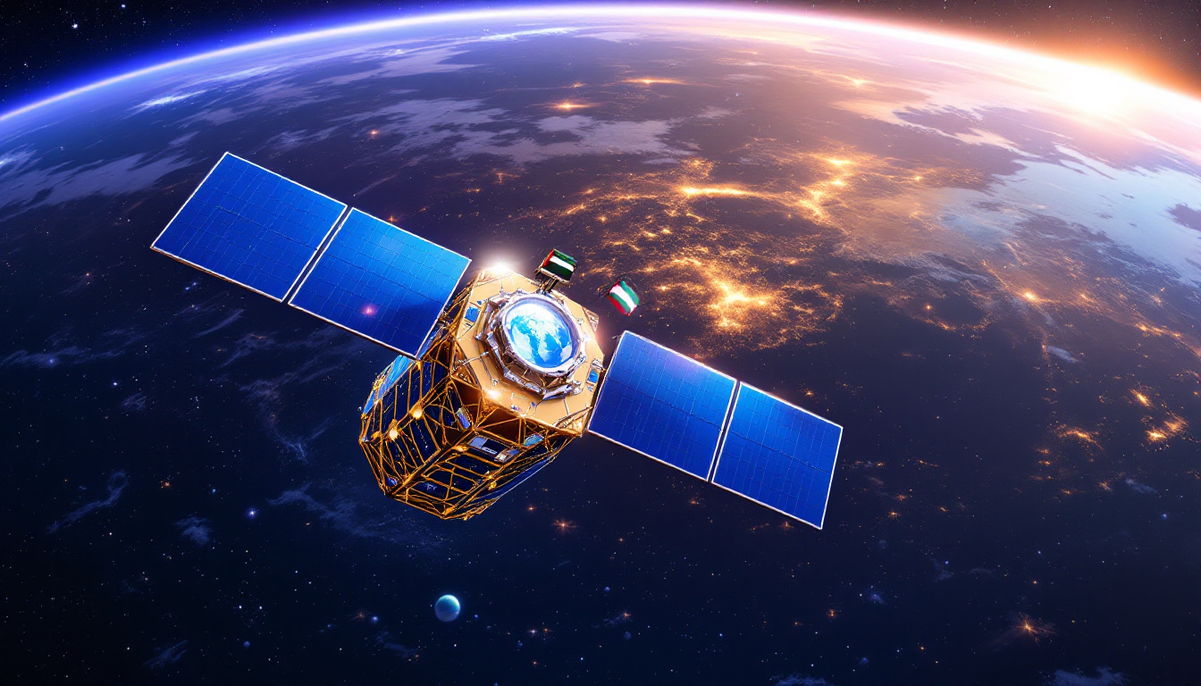 UAE Daily News - Etihad-SAT satellite symbolising UAE's technological advancements in environmental monitoring and disaster management, showcasing the nation's innovation in space technology.