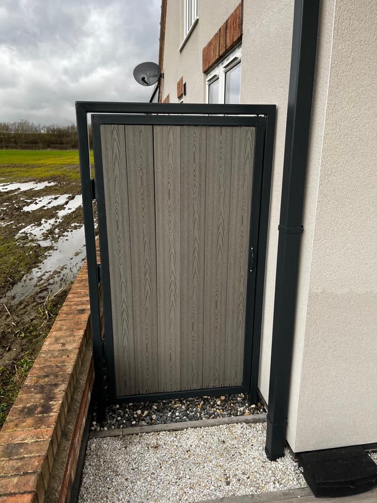 black and grey composite metal garden gate