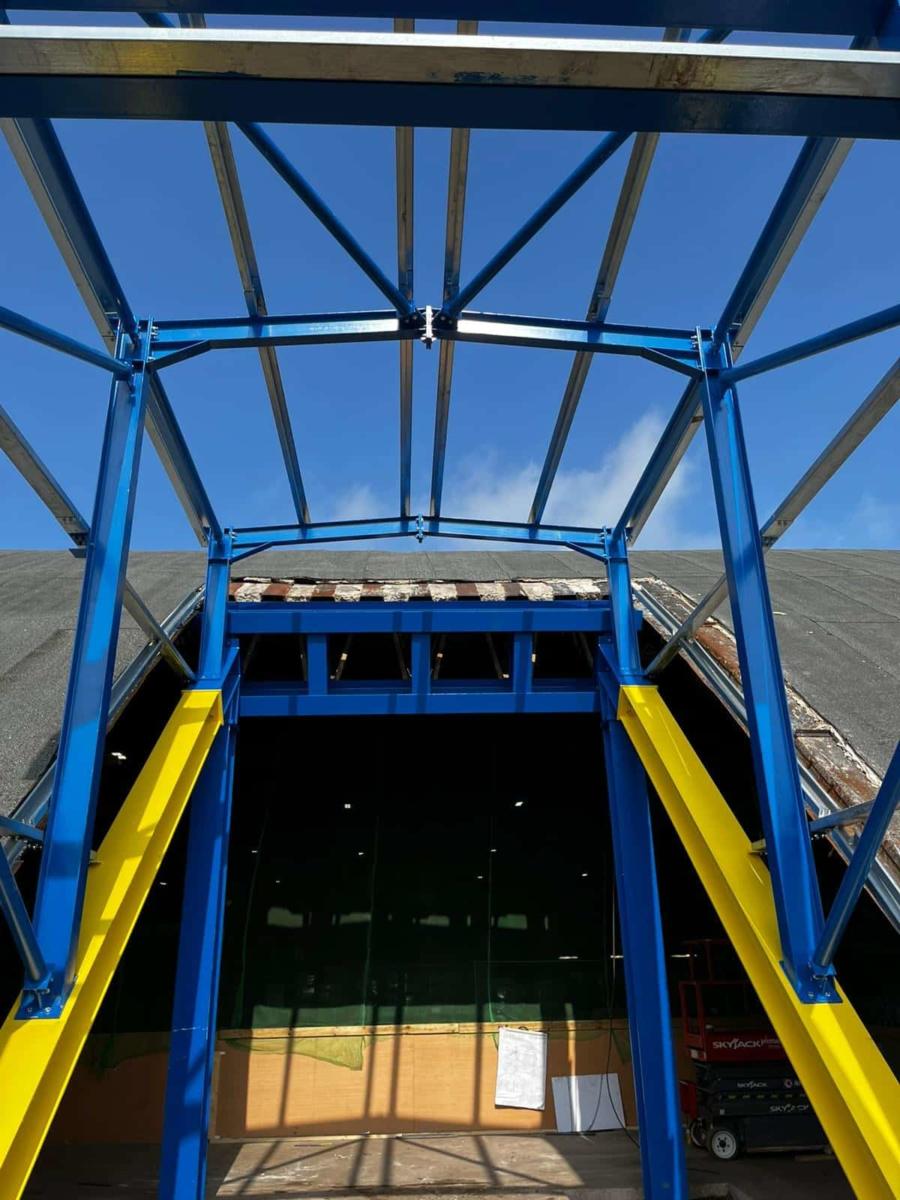 large structural steel entrance project front