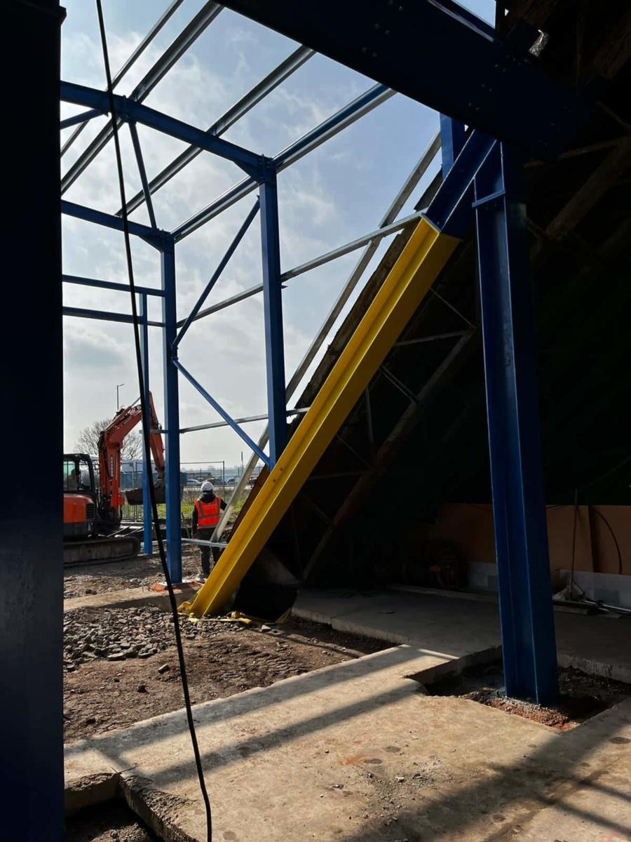 large structural steel entrance project inside
