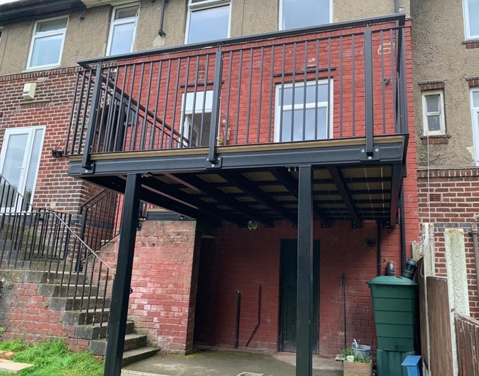 raised metal platform for decking from close up