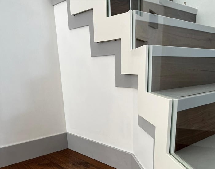 white frameless glass and aluminium staircase side view