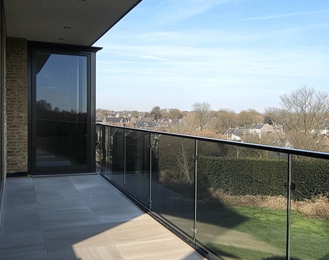 large walkway with tinted glass balustrade