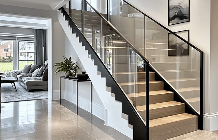 modern black and glass staircase balustrade