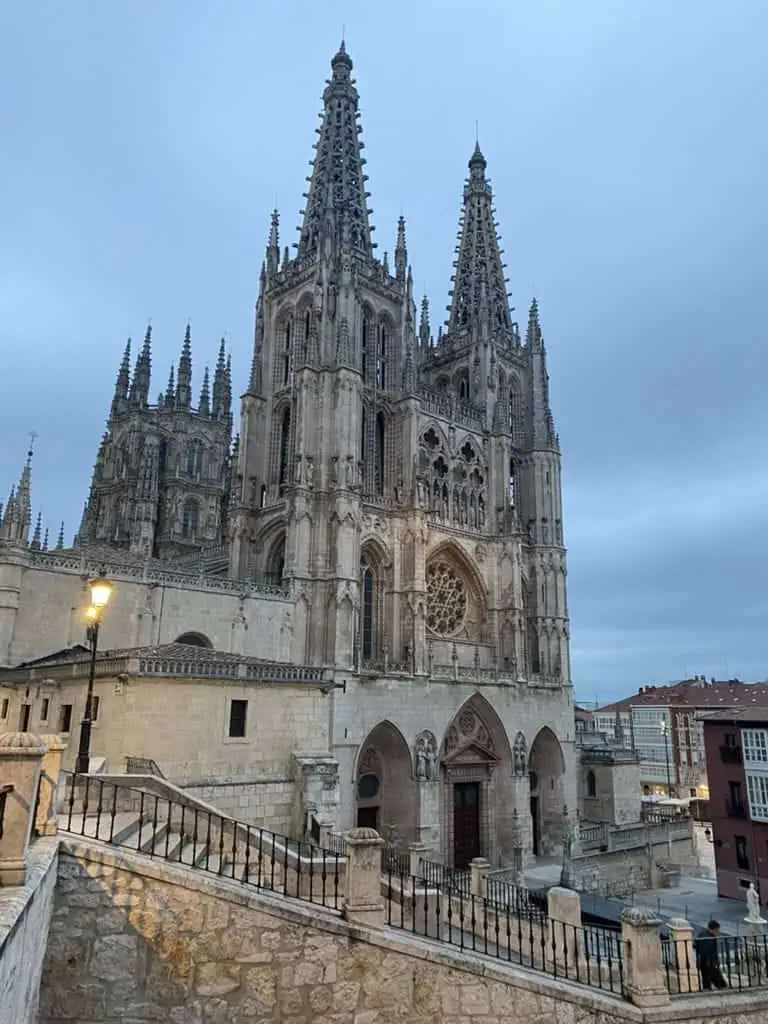Cathedral lit up just before sunrise in Burgos, Spain