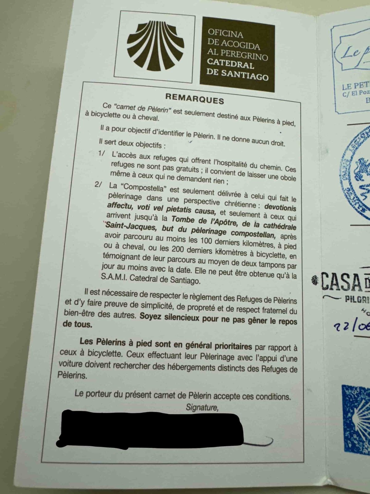 One of the final pages, which includes a statement on the purpose of the passport and space to sign in agreement