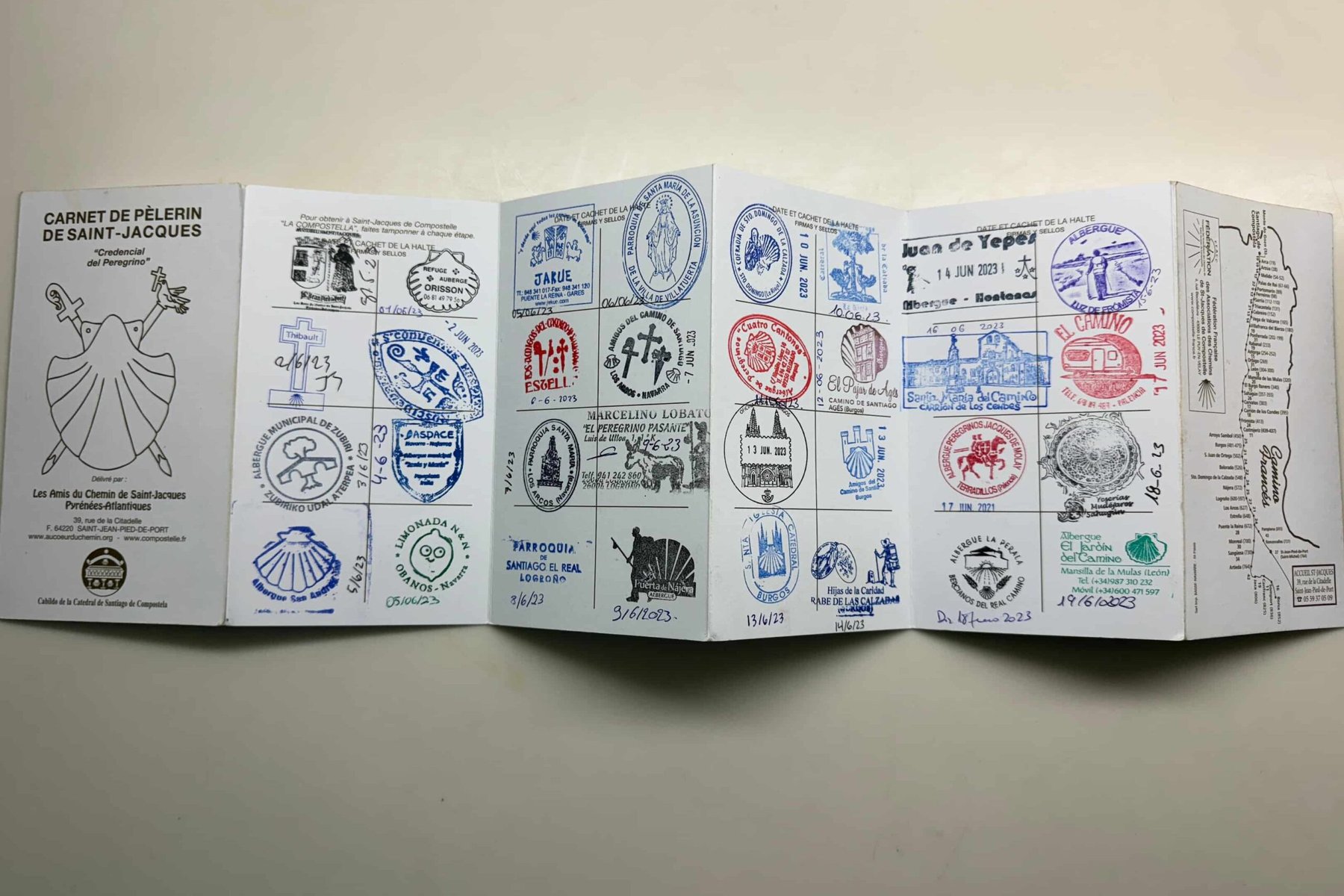 Camino de Santiago passport full of stamps