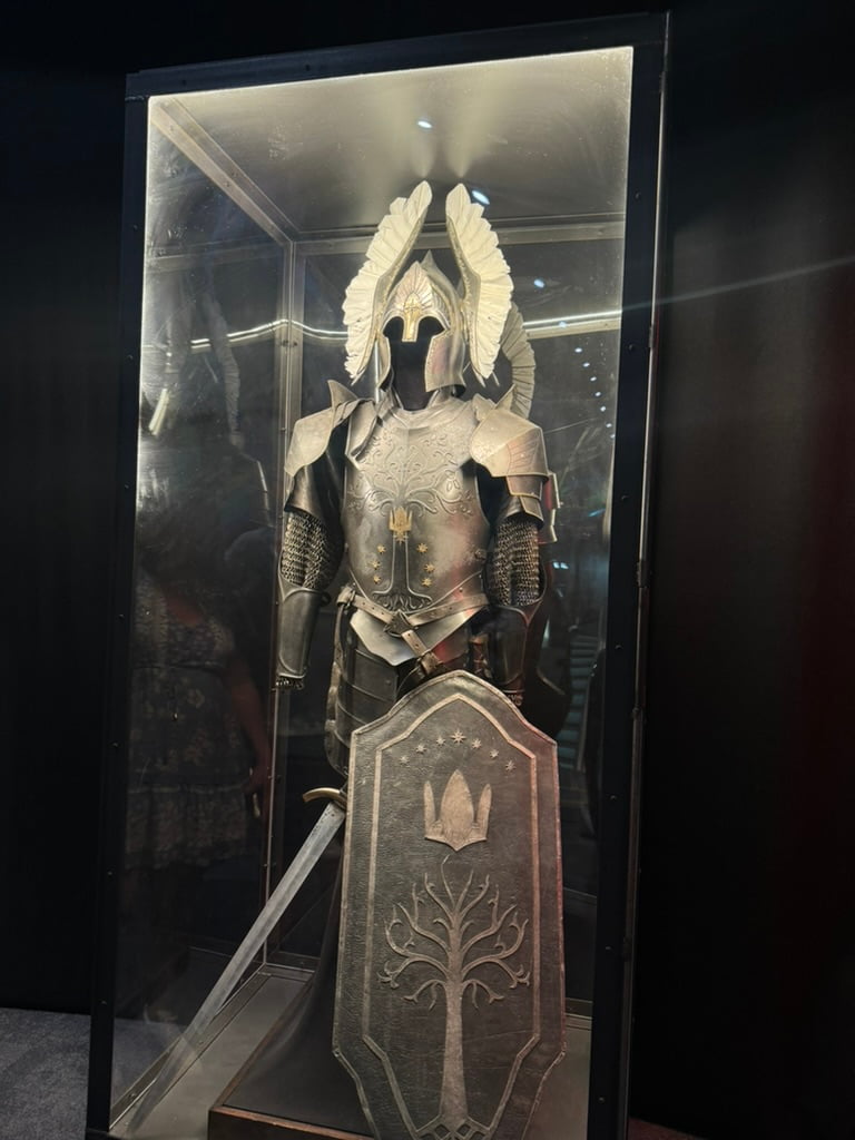 Suit of Gondorean Armor used in The Lord of the Rings movies on display at Wētā Cave at Wētā Workshop Unleashed in Auckland.