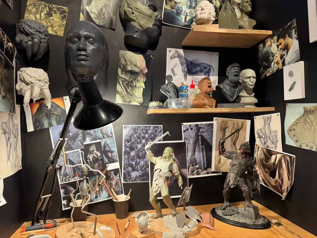 Concept art, mini sculptures, life masks, and more from The Lord of the Rings and other movies during the tour at Wētā Workshop Wellington.