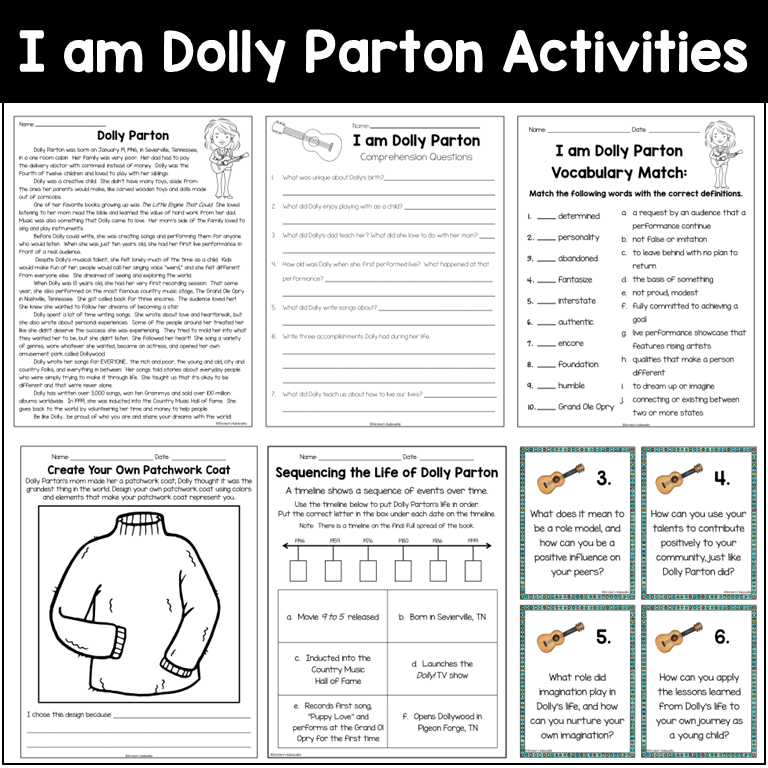 I am Dolly Parton by Brad Meltzer Literature Unit Activities w/ Digital Option - Image 3