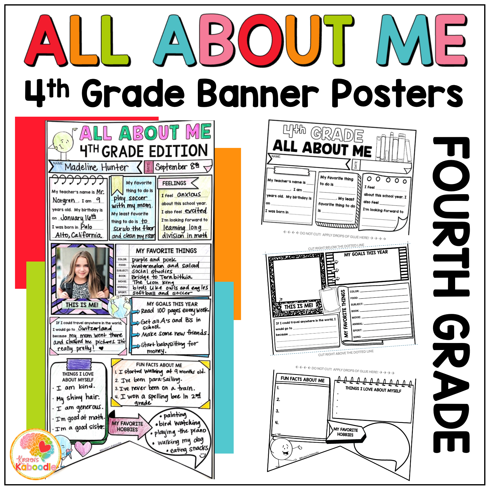 4th Grade All About Me Banner Poster Activity: First Day of First Week of School Craft