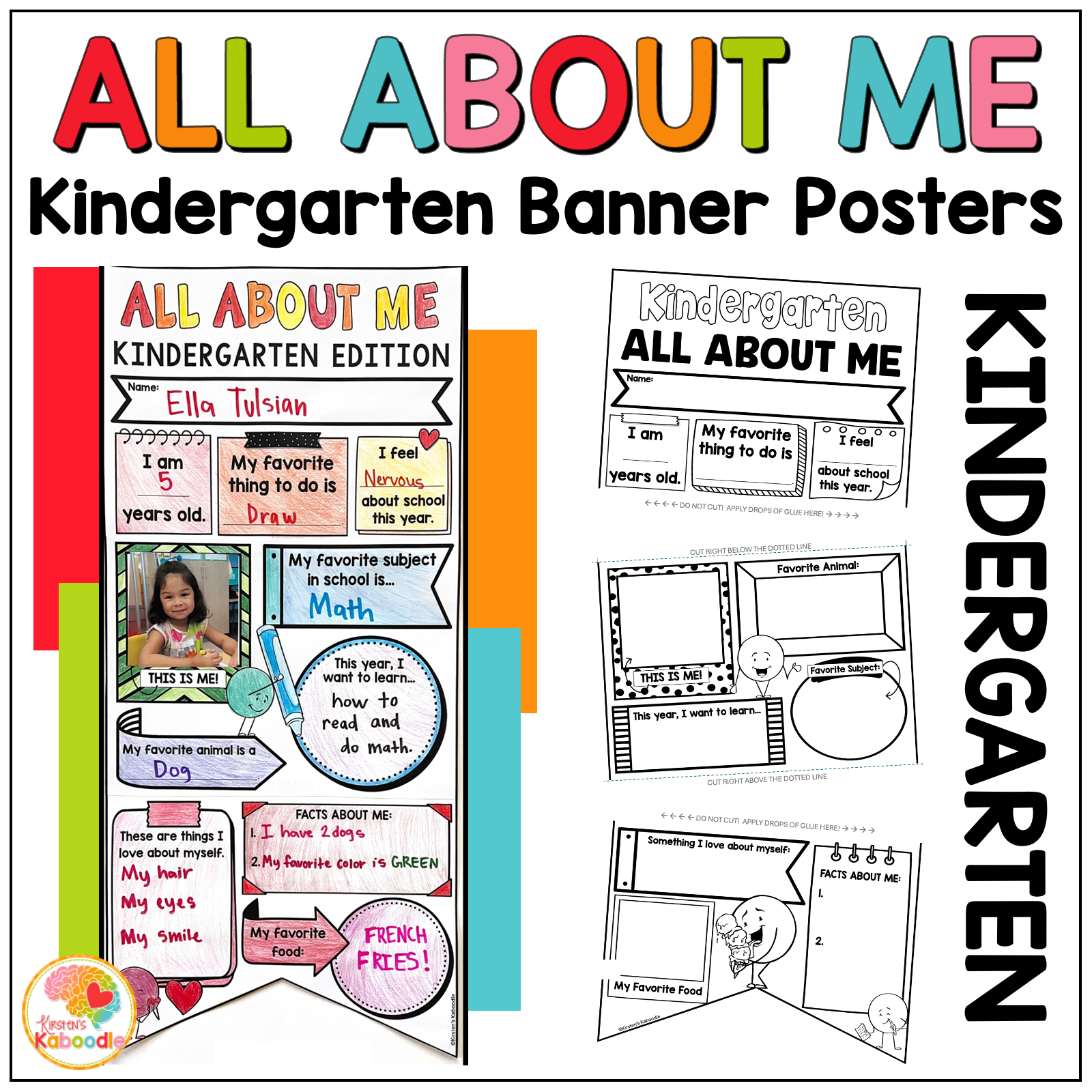 Kindergarten All About Me Banner Poster Activity: First Day of First Week of School Craft