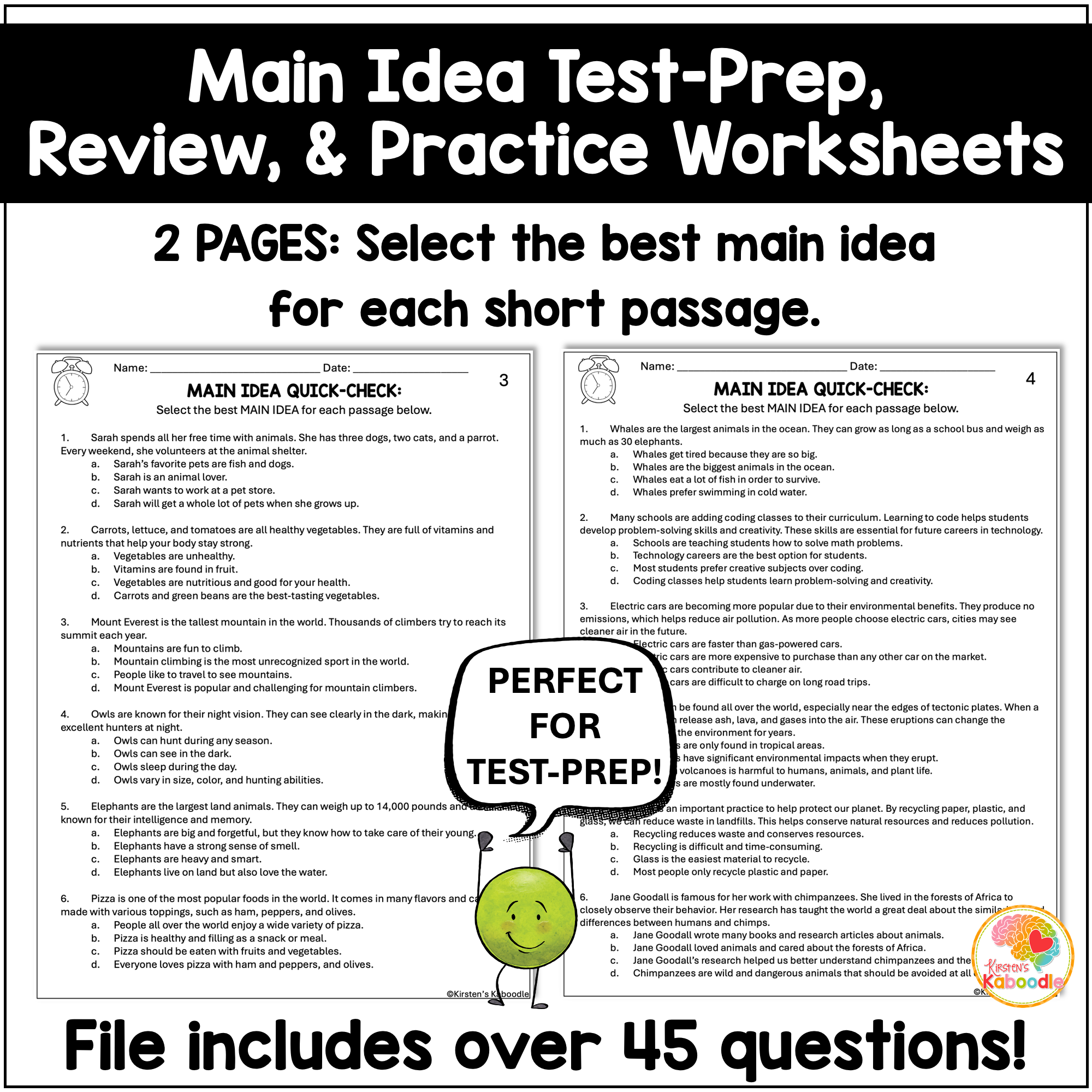main-idea-quick-checks-test-prep-worksheets