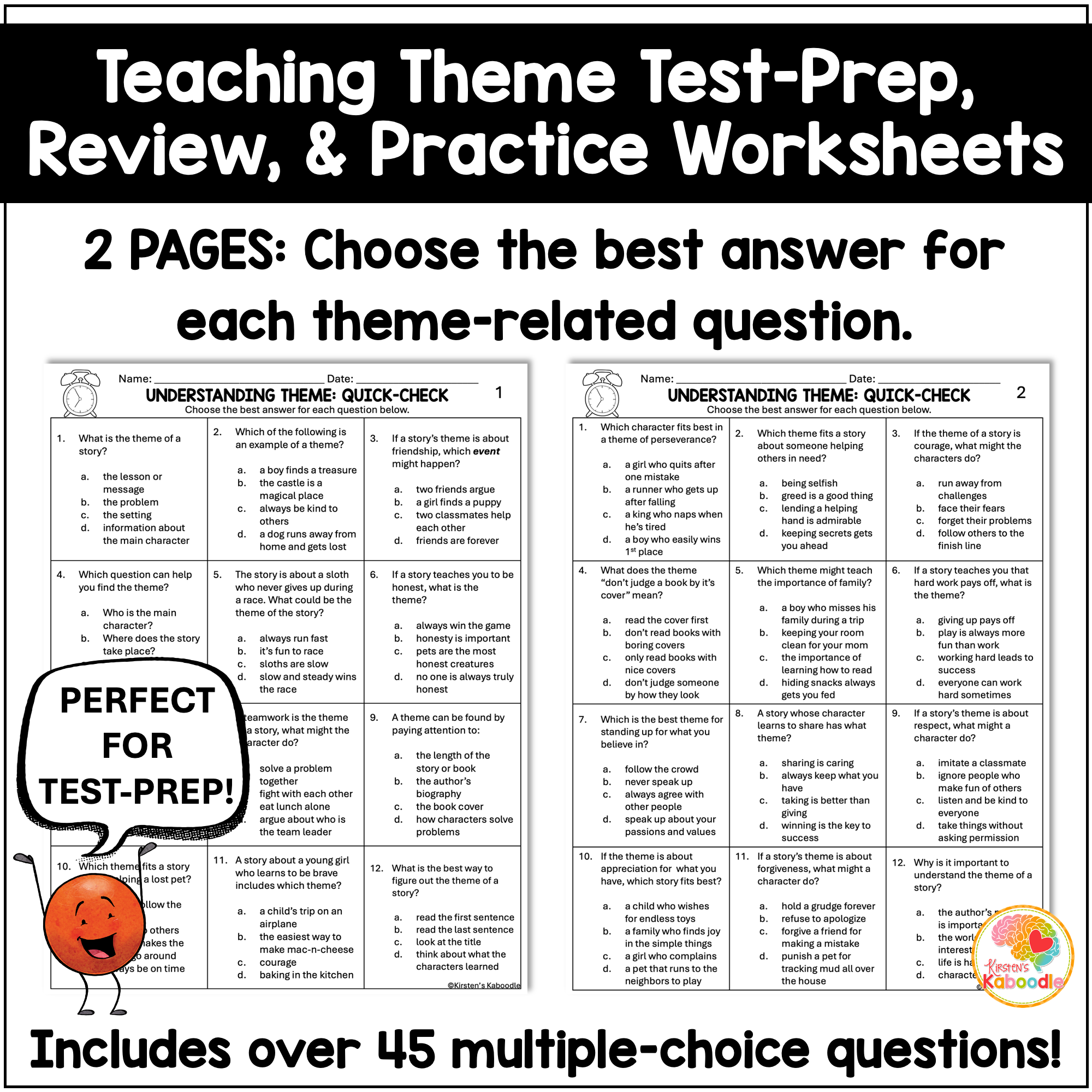 teaching-theme-review-test-prep-quick-check-worksheets
