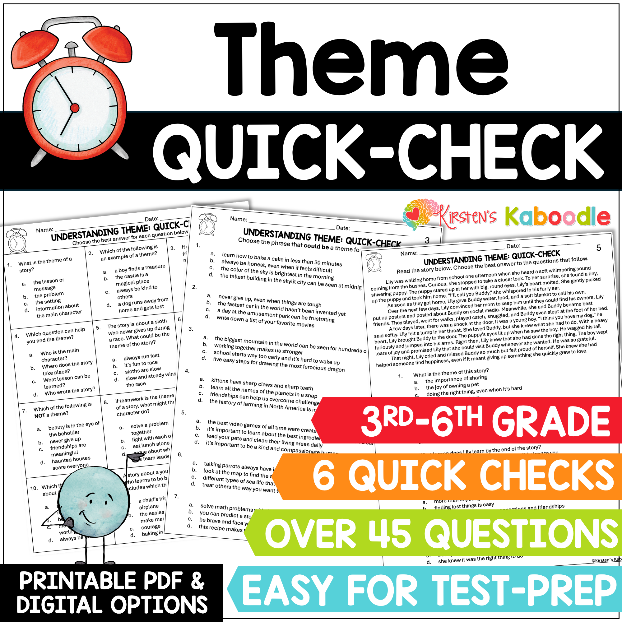 teaching-theme-quick-check-test-prep-review-worksheets