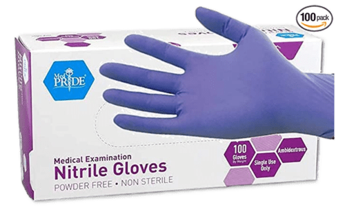 100 purple nitrile gloves, powder-free, non-sterile, medical examination gloves.