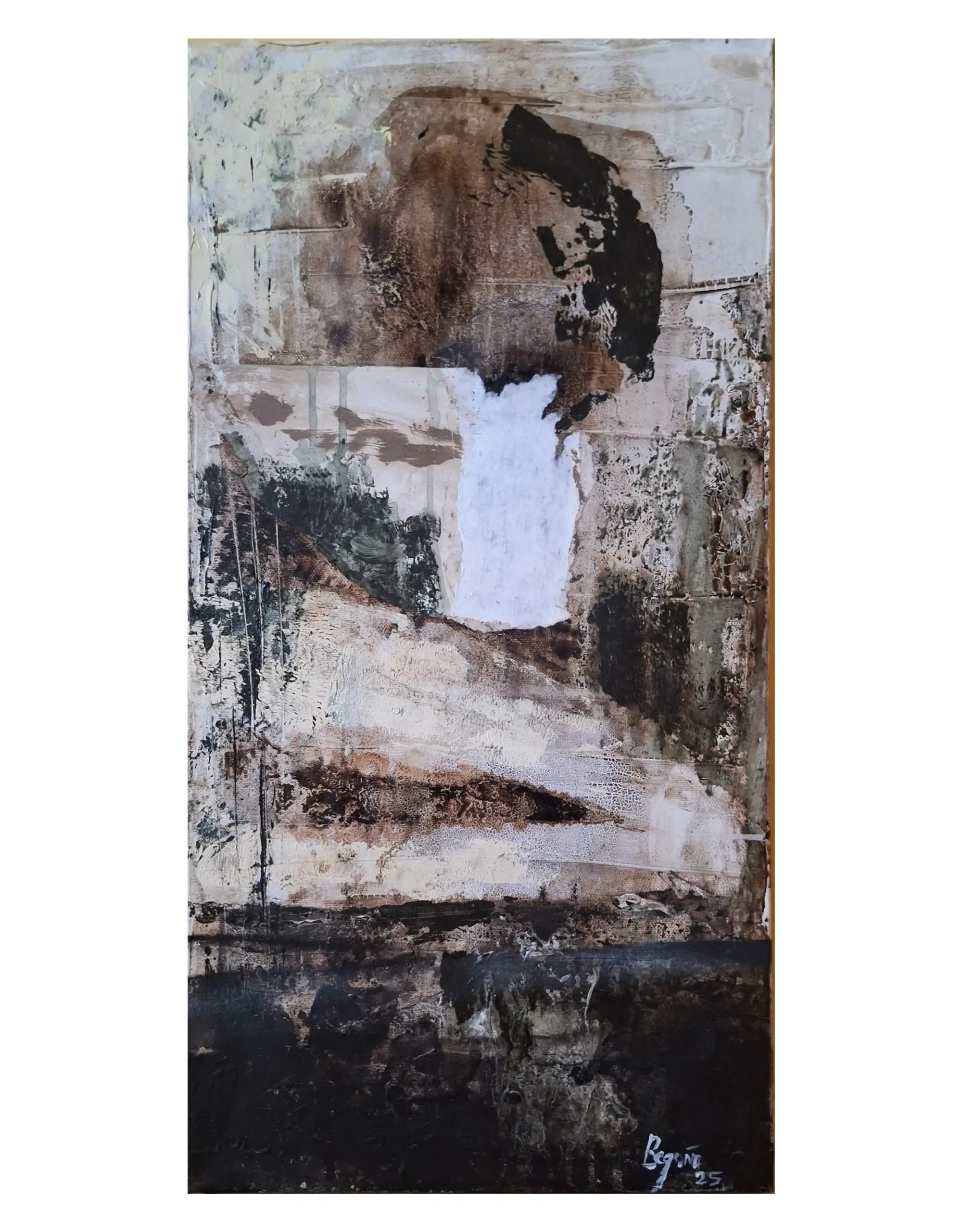 ZIGZAG_Collage, bitume di giudea, acrilico e spray su tela 30x60cm