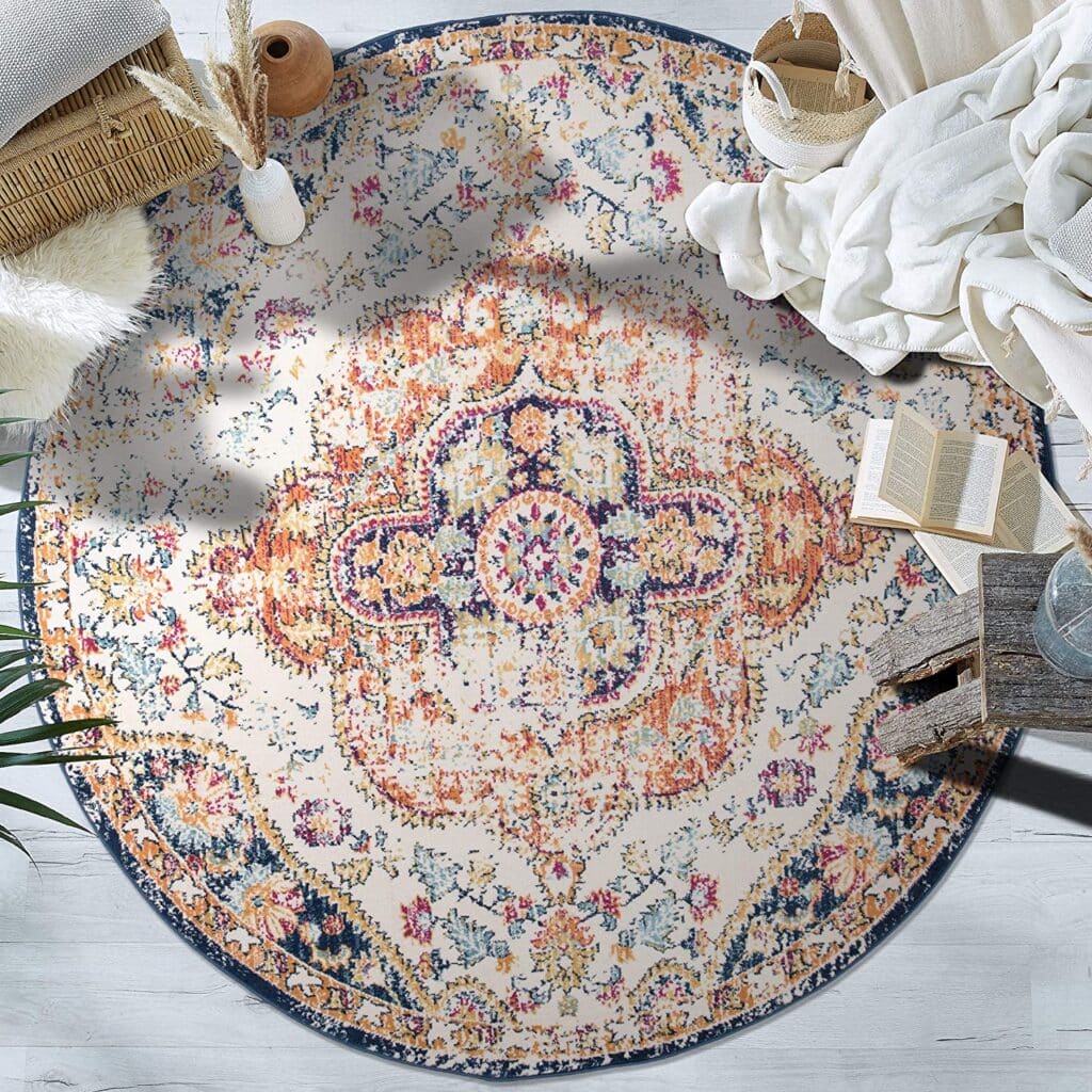 distressed round area rug