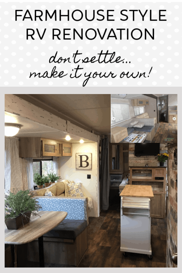RV renovation before and after of our travel trailer renovation into the farmhouse style