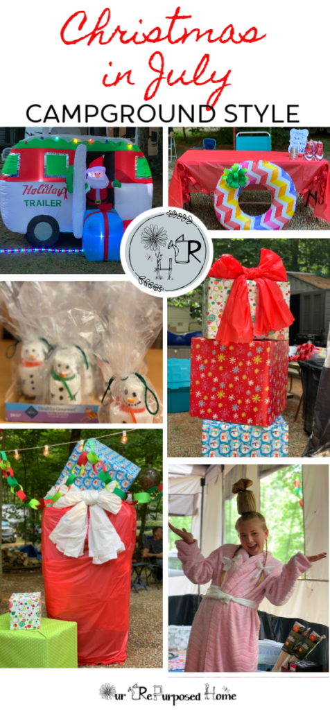pinnable image of christmas in july at our campground