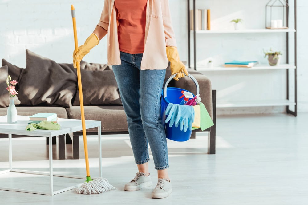 woman doing spring cleaning