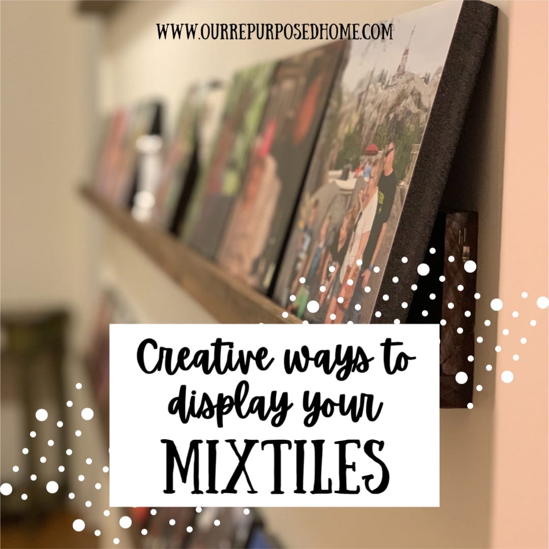 Mixtiles tiles on a picture ledge