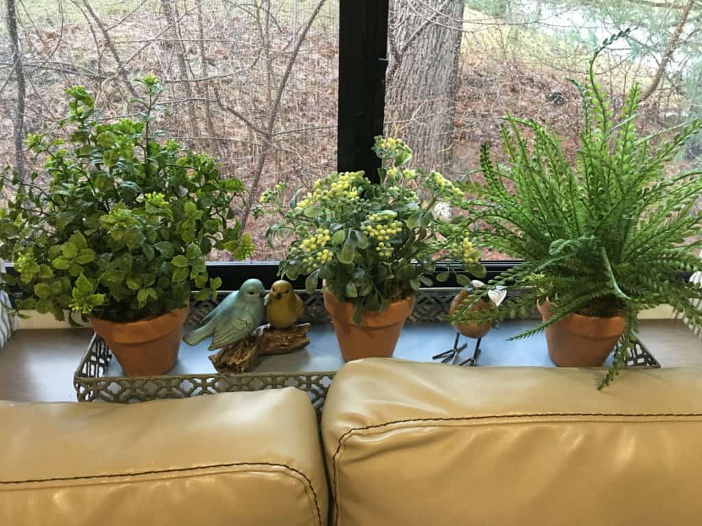 RV renovation shelf behind the sofa