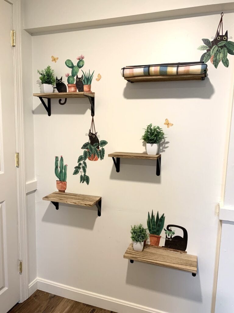 shelving for cats to climb with cute decals