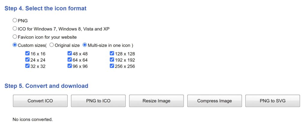 Step 4-5 to convert an image on ICO Convert to make your desktop pretty