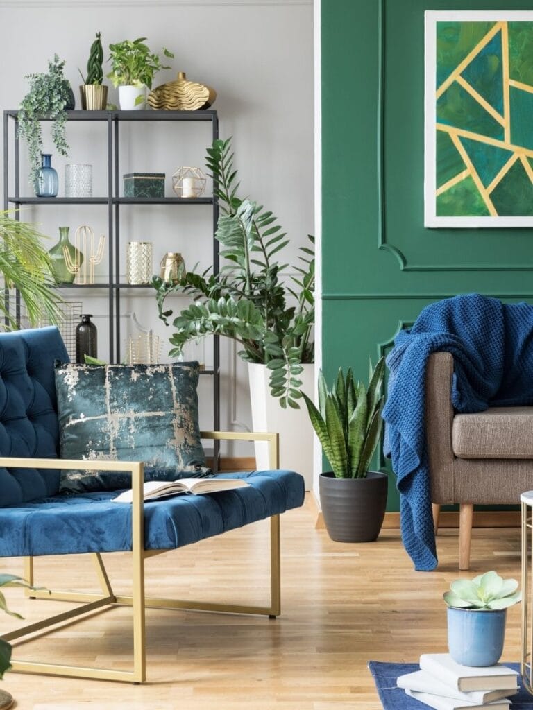 blue and green living room