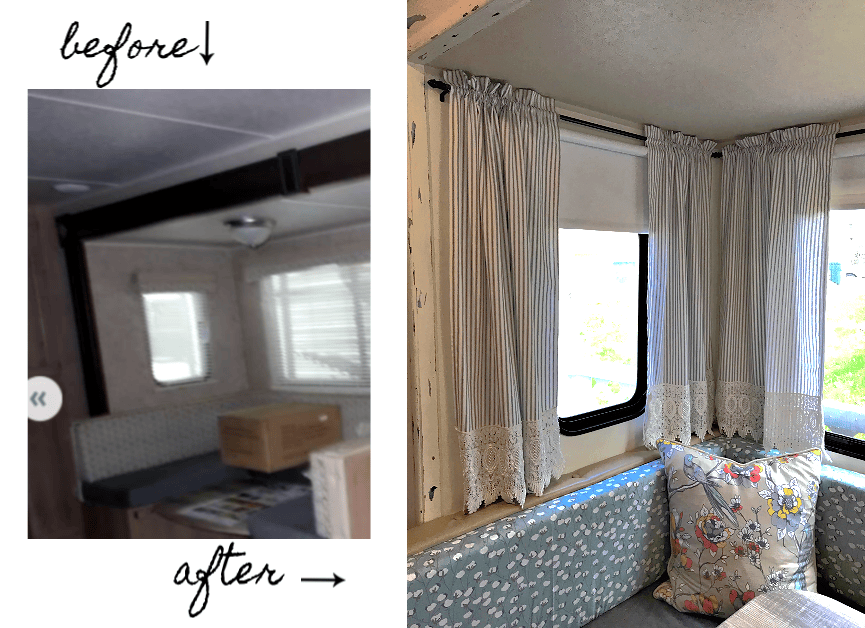 RV reno before and after of the dinette windows