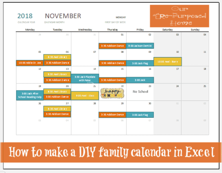 Custom Excel calendar